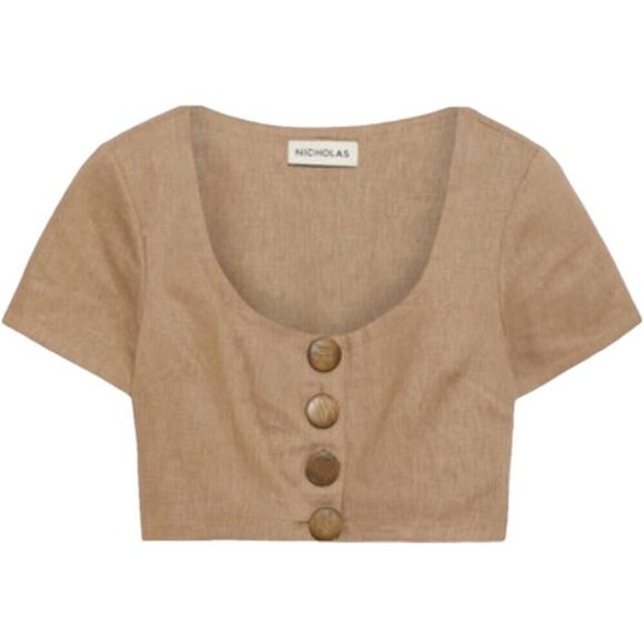 Nicholas Taupe Linen Crop Top - 10 - Picture 1 of 13
